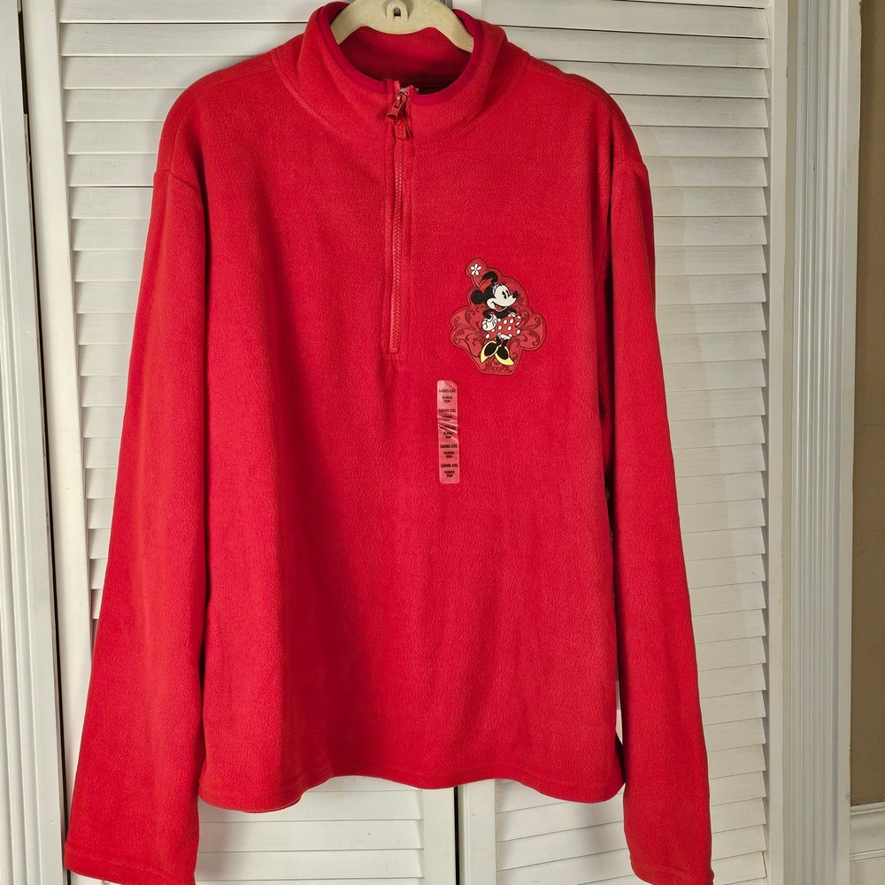 NWT Disney Store Womens Red Fleece Minnie Mouse 1/4 Zip Pullover XL